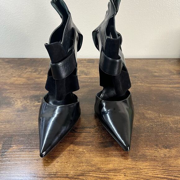 ETRO Ankle Booties Boots 9 Black Leather Cone Heel Pointed Toe Luxury Designer - Picture 6 of 11